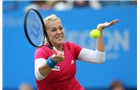 EASTBOURNE, ENGLAND - JUNE 16: Anastasia Pavlyuchenkova of Russia plays a forehand against Agnieszka Radwanska of Poland during their Women's Singles first round match on day three of the Aegon International at Devonshire Park on June 16, 2014 in Eastbourne, England.  (Photo by Steve Bardens/Getty Images)